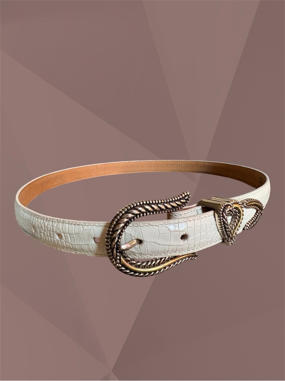 VTG Brighton White Croc Metal Heart Belt Size L - Picture 2 of 15